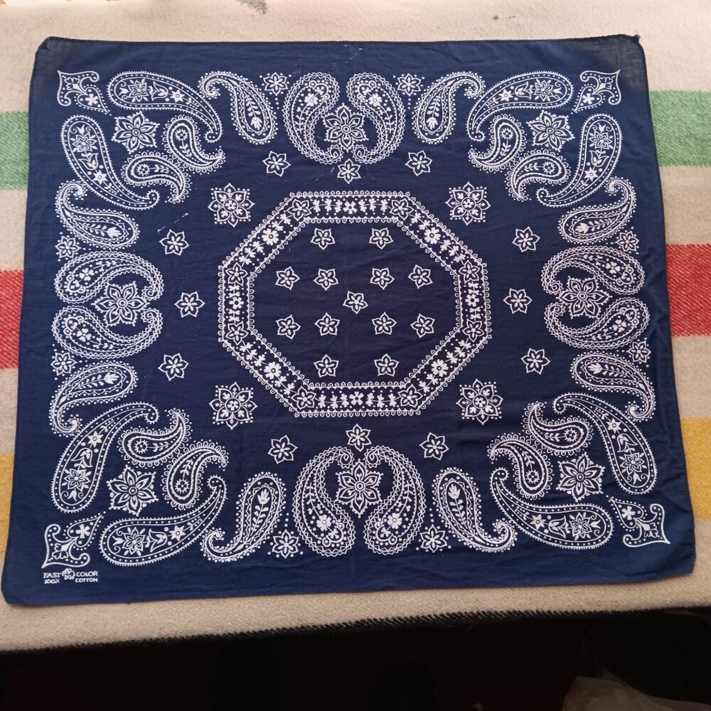 Vintage Fast Color Elephant Trunk Up 22x19 Navy Blue Bandana Hanky 1950's